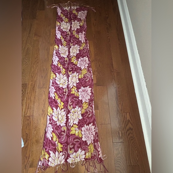 Floral Patterned Scarf in Burgundy and Yellow - Picture 2 of 4